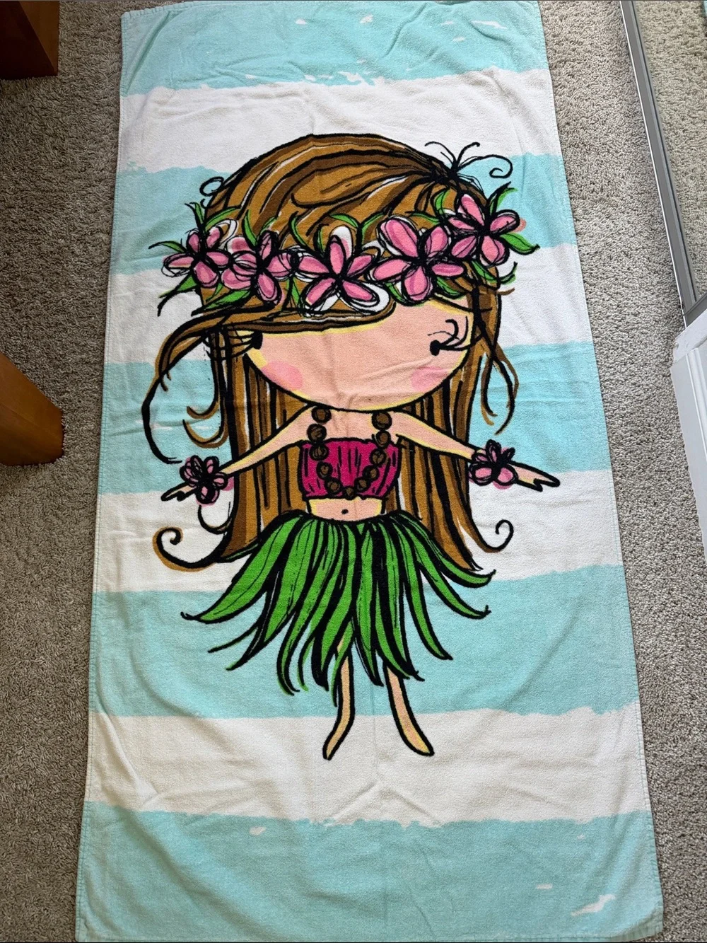 Hula Girl Beach Towel - Aqua Stripe